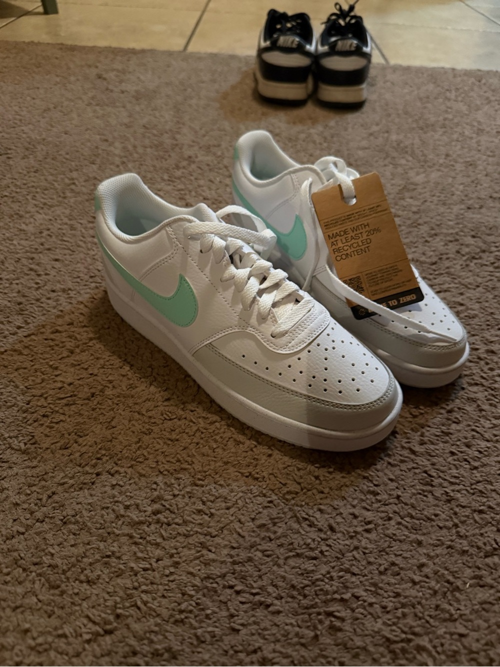 Nike White Sneakers with Mint Green Swoosh